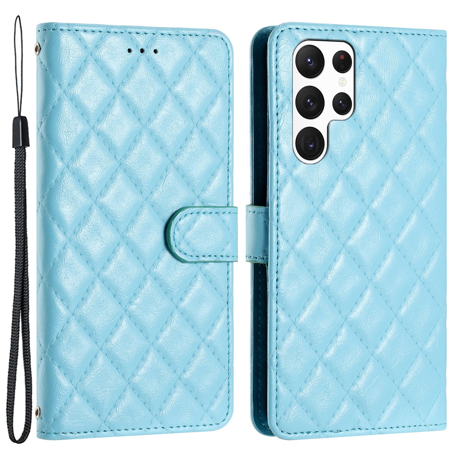 For Samsung Galaxy S22 Ultra 5G Cell Phone Case Stitching Line Rhombus PU Leather TPU Wallet Stand Phone Cover