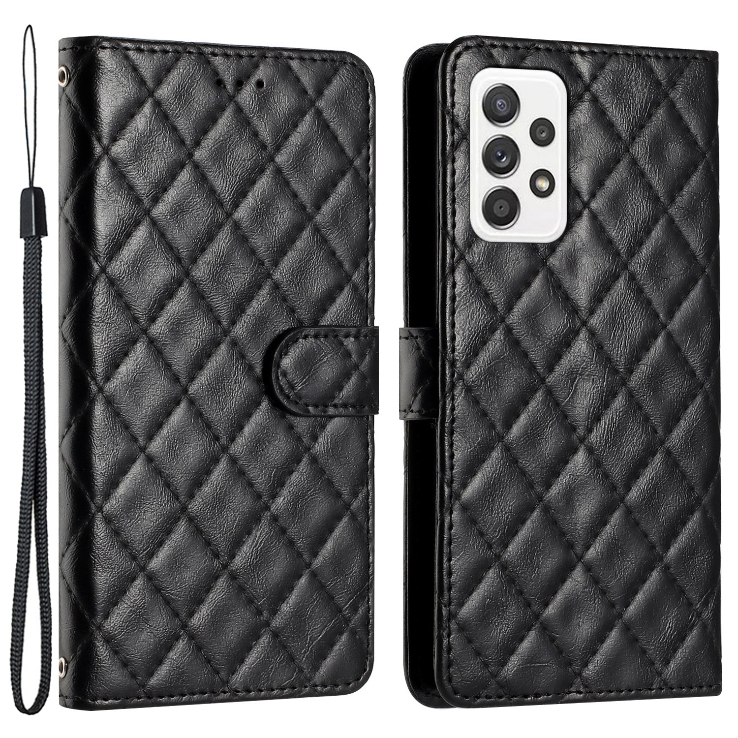 For Samsung Galaxy A52 4G / A52s 5G / A52 5G Stitching Line Rhombus Cell Phone Cover PU Leather Wallet Shell Stand Phone Case