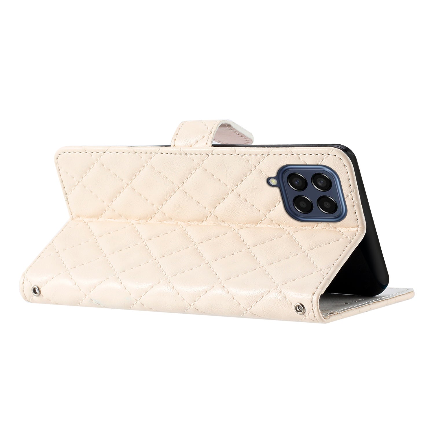 Leather Case for Samsung Galaxy M33 5G (Global Version) Stitching Line Rhombus Wallet Stand Phone Cover