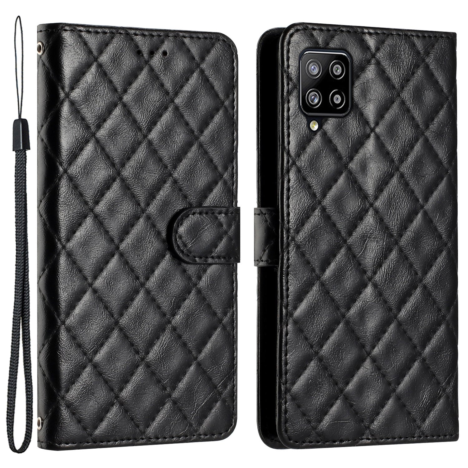For Samsung Galaxy A22 4G (EU Version) Stitching Line Rhombus Leather Case Wallet Stand Phone Cover