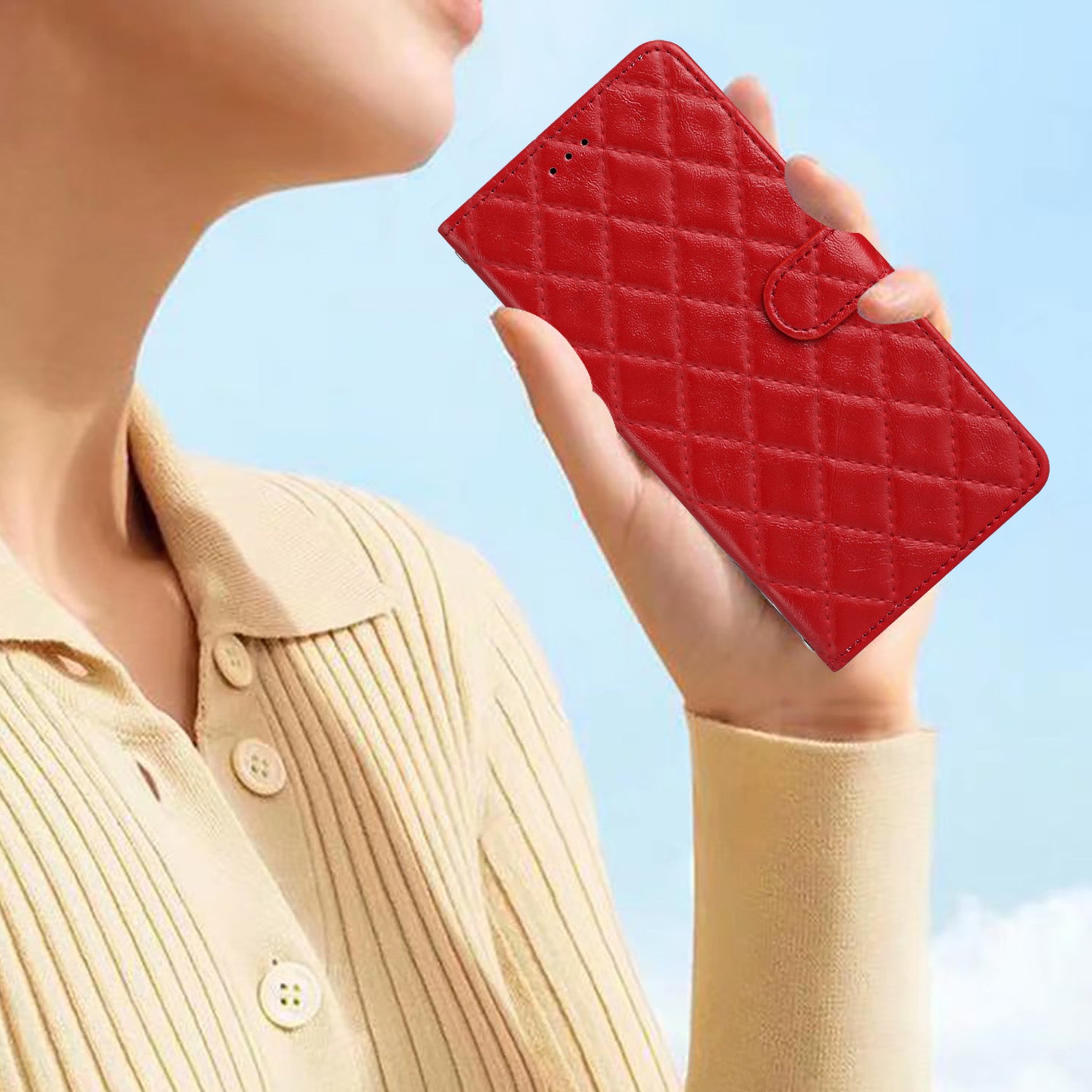 For Samsung Galaxy A22 4G (EU Version) Stitching Line Rhombus Leather Case Wallet Stand Phone Cover
