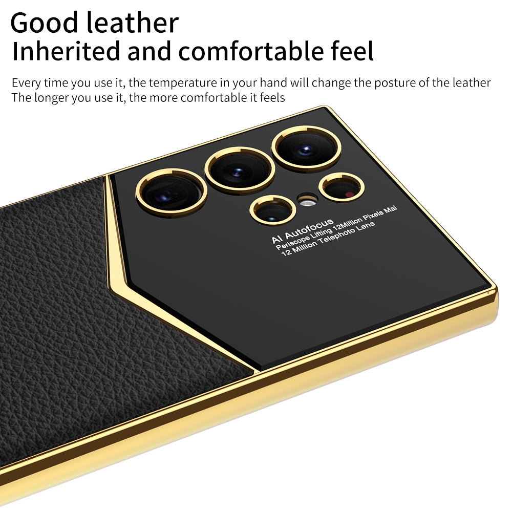GKK For Samsung Galaxy S23 Ultra Electroplating Phone Cover PU Leather Coated PC TPU Case