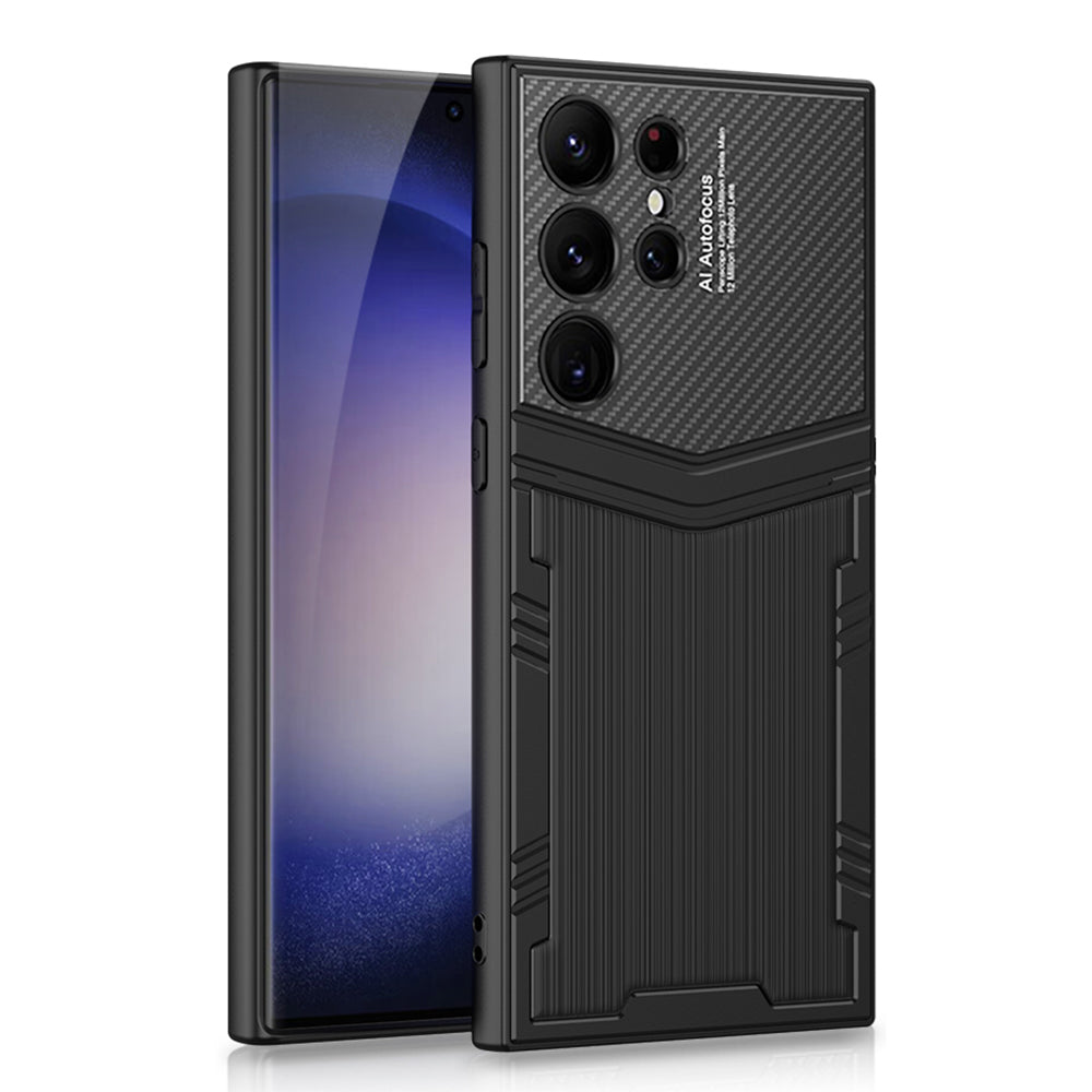 GKK For Samsung Galaxy S23 Ultra Textured Shockproof Phone Case PU Leather Coated PC TPU Back Cover
