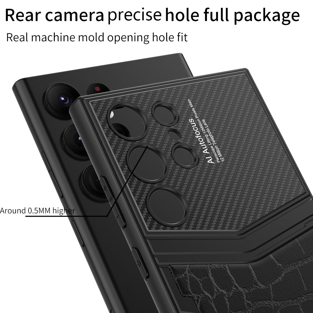 GKK For Samsung Galaxy S23 Ultra Textured Shockproof Phone Case PU Leather Coated PC TPU Back Cover