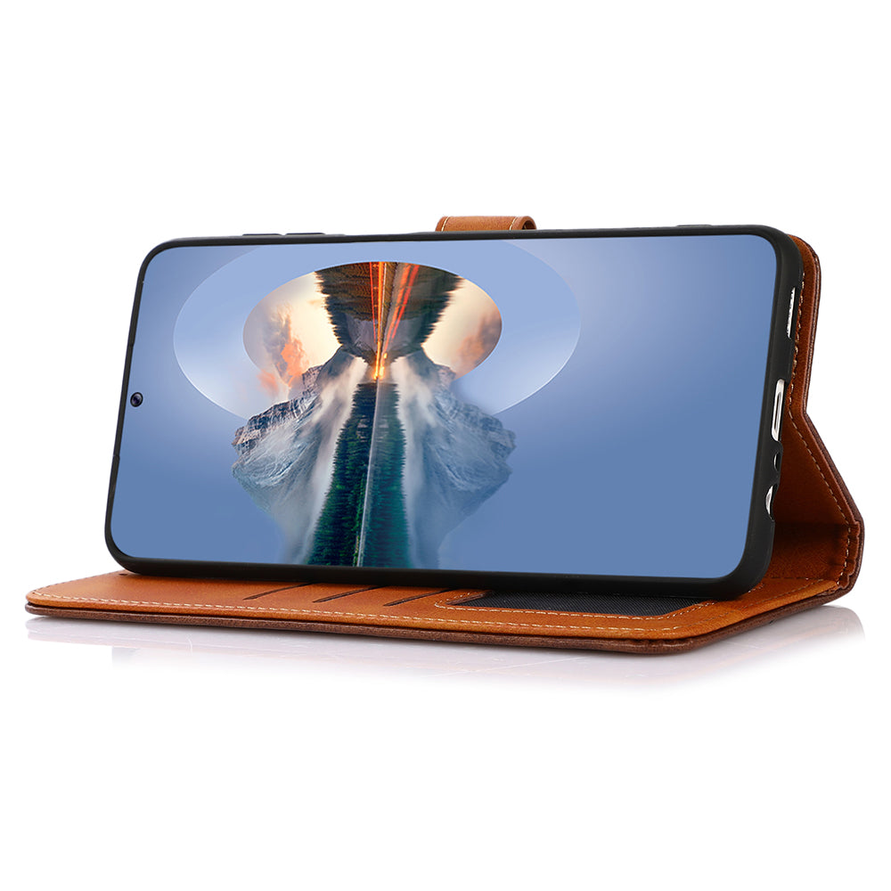 KHAZNEH Pro Samsung Galaxy F14 5G Kožená peněženka Pouzdro na telefon Stánek s texturou hovězí kůže Kryt na telefon