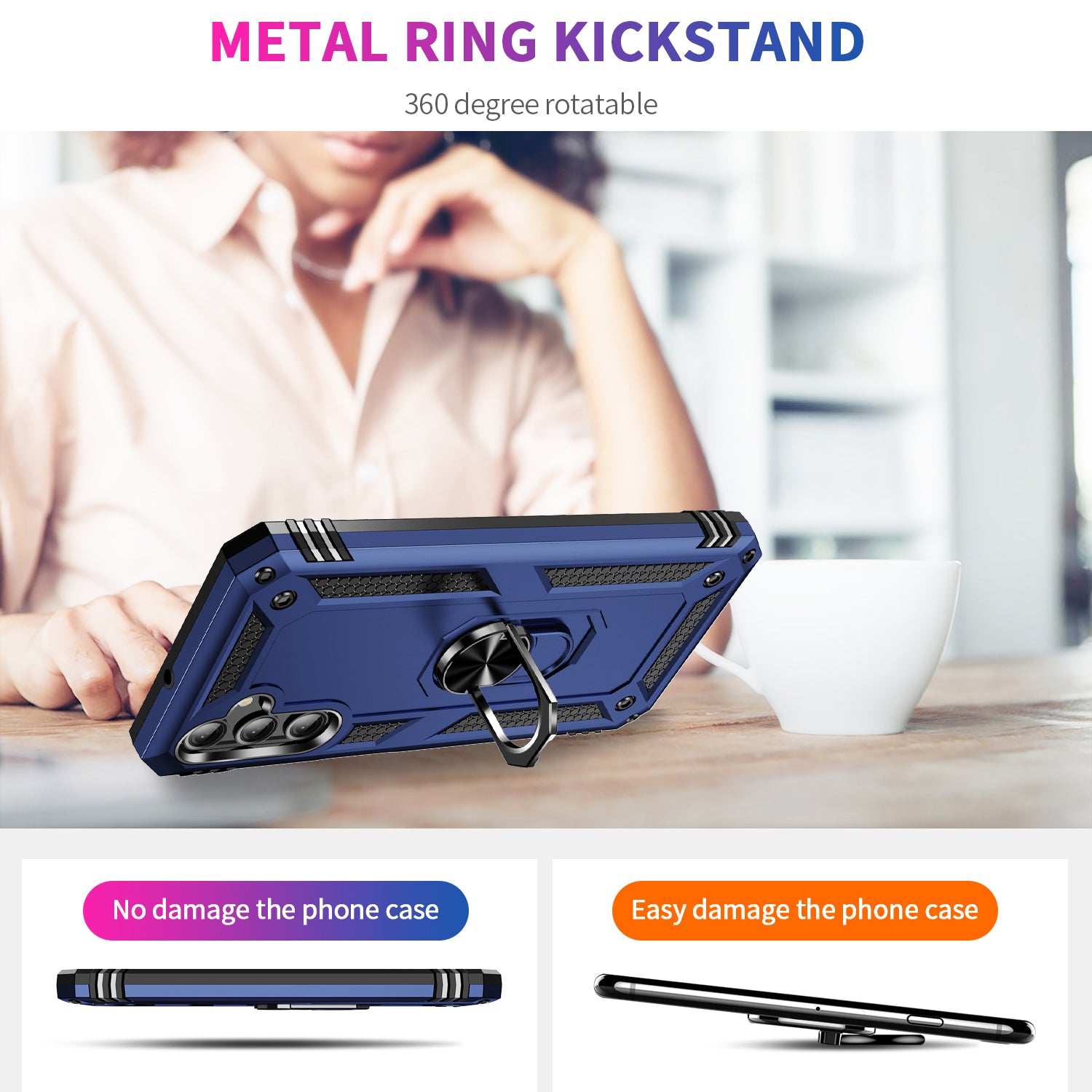 For Samsung Galaxy A24 4G Kickstand Car Mount Phone Case PC TPU Dual Layer Protective Cover