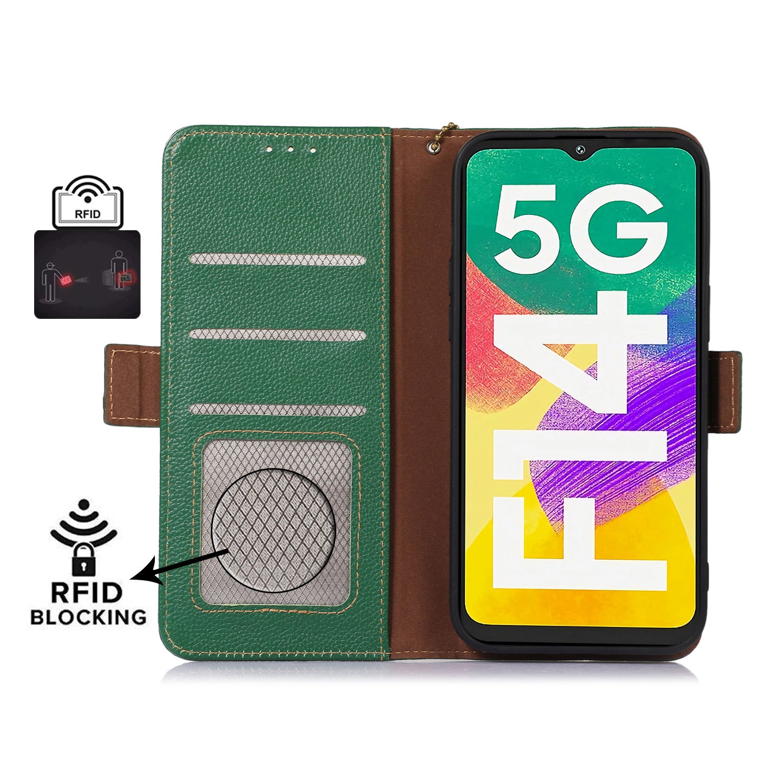 For Samsung Galaxy F14 5G Phone Wallet Case RFID Blocking Genuine Cow Leather Stand Cover
