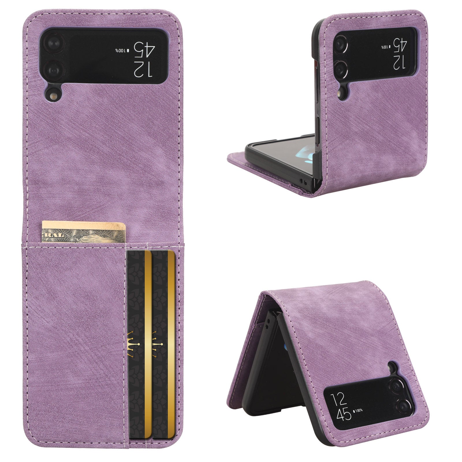 For Samsung Galaxy Z Flip4 5G Card Slots Leather Phone Cover Two-piece Design Folding Phone Case