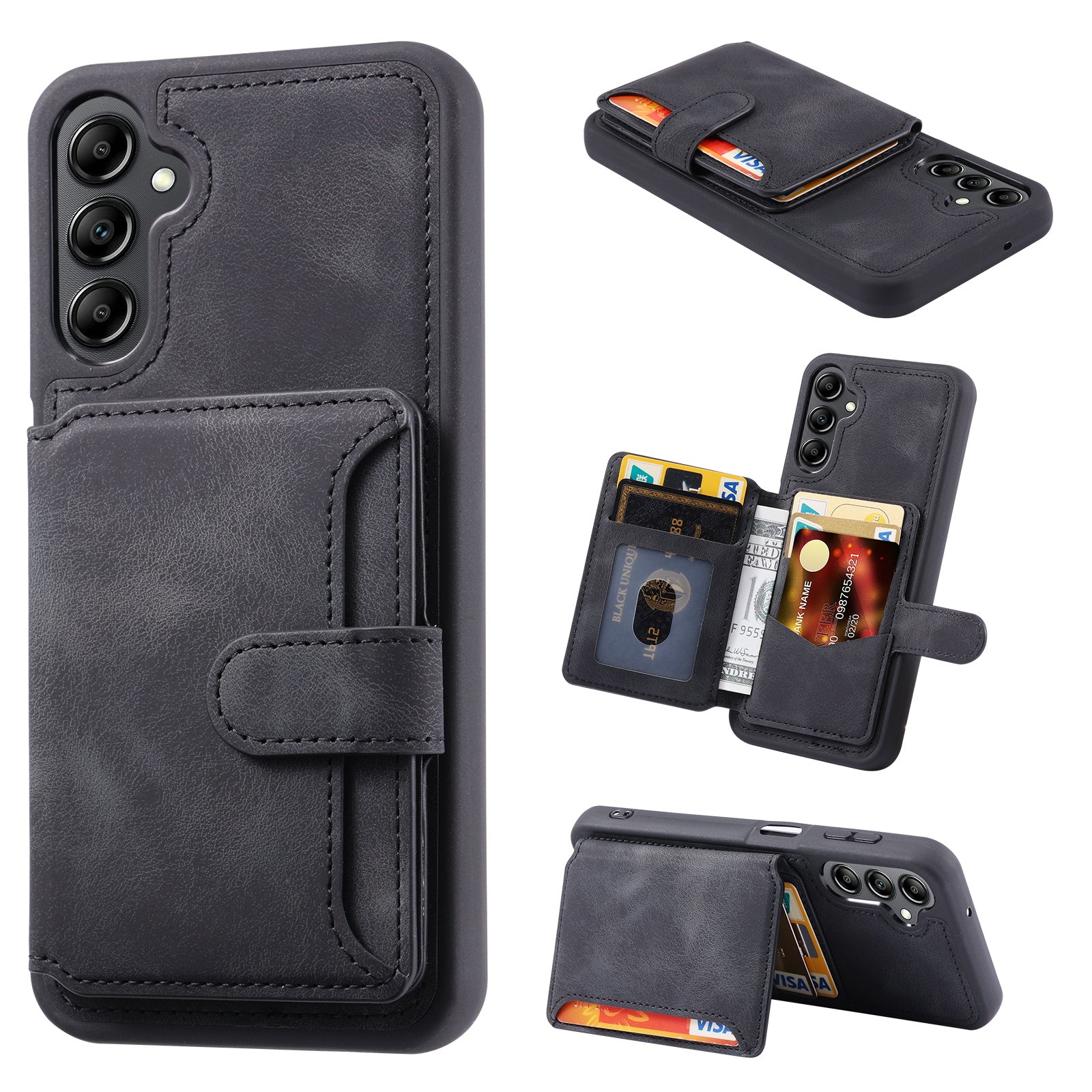 For Samsung Galaxy A24 4G Kickstand RFID Blocking Phone Case PU Leather Coated TPU Wallet Back Cover