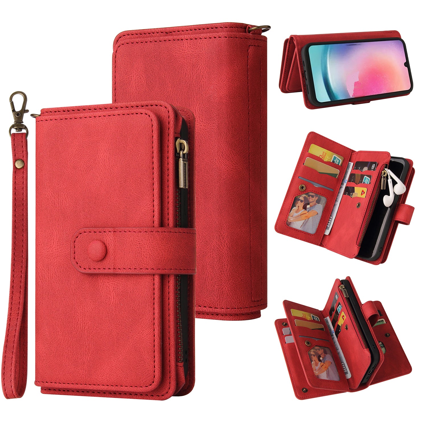 For Samsung Galaxy A24 4G Zipper Pocket Leather Case KT Multi-Functional Series-2 Multiple Card Slots Phone Cover