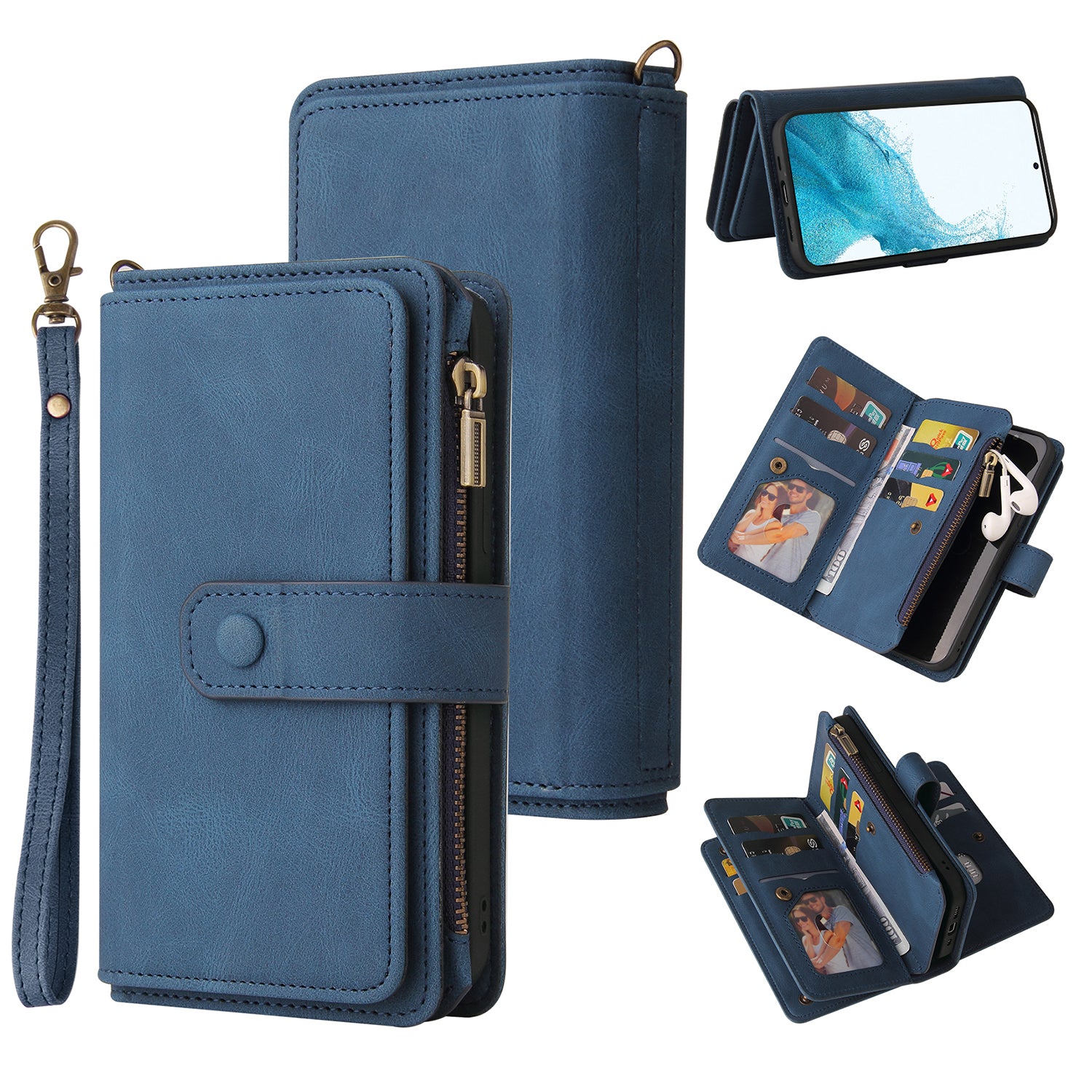 For Samsung Galaxy A54 5G Multiple Card Slots Phone Cover KT Multi-Functional Series-2 Zipper Pocket PU Leather Case