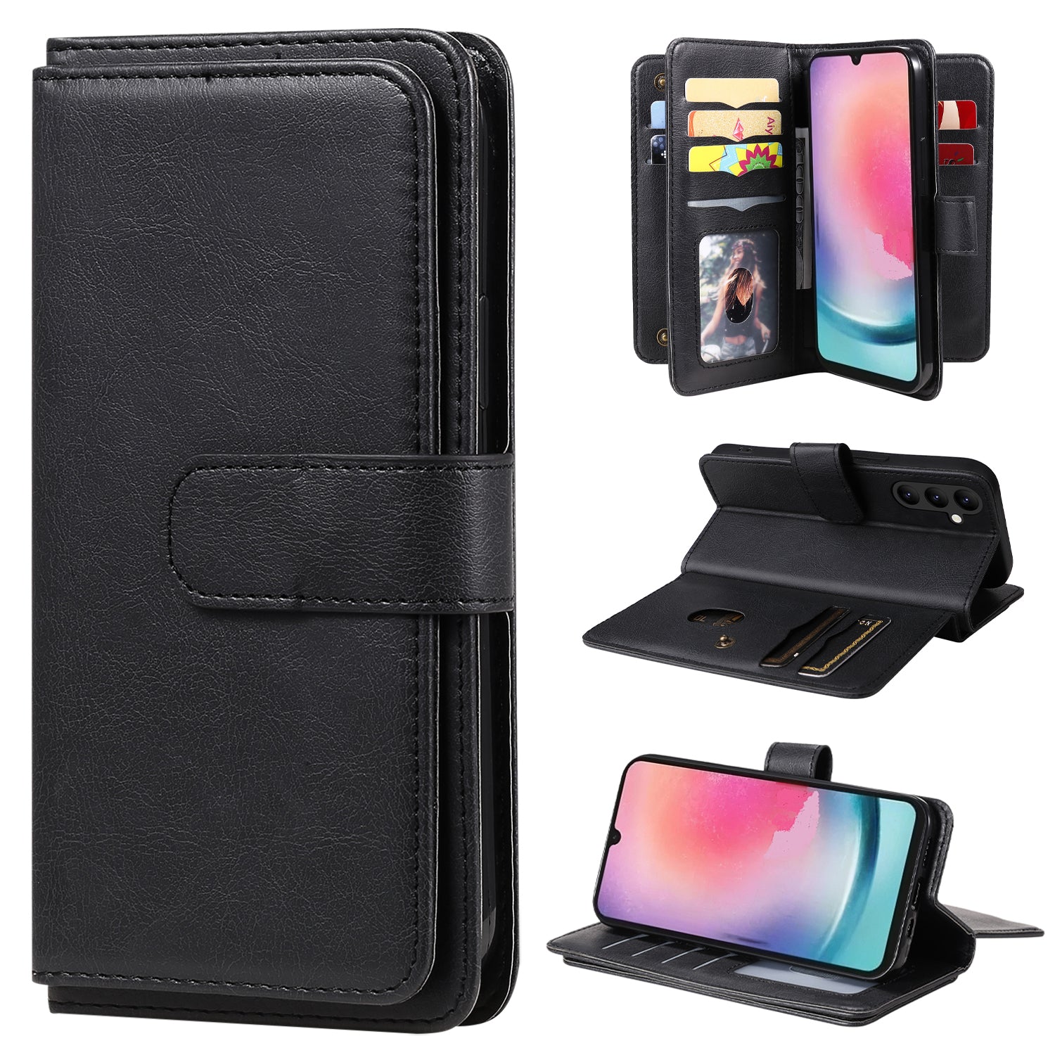 KT Multi-functional Series-1 for Samsung Galaxy A24 4G Phone Cover 10 Card Slots Stand Flip Leather Wallet Case