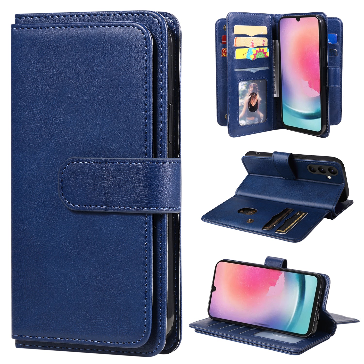 KT Multi-functional Series-1 for Samsung Galaxy A24 4G Phone Cover 10 Card Slots Stand Flip Leather Wallet Case
