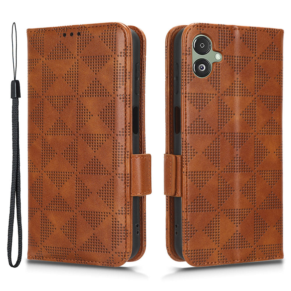 For Samsung Galaxy F14 5G Stand Wallet PU Leather Phone Case Imprinted Triangle Phone Cover