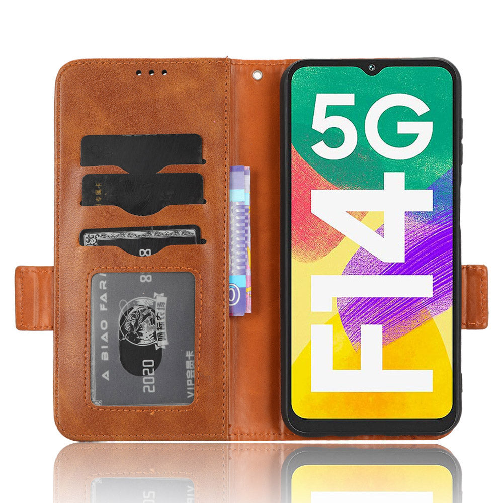 For Samsung Galaxy F14 5G Stand Wallet PU Leather Phone Case Imprinted Triangle Phone Cover