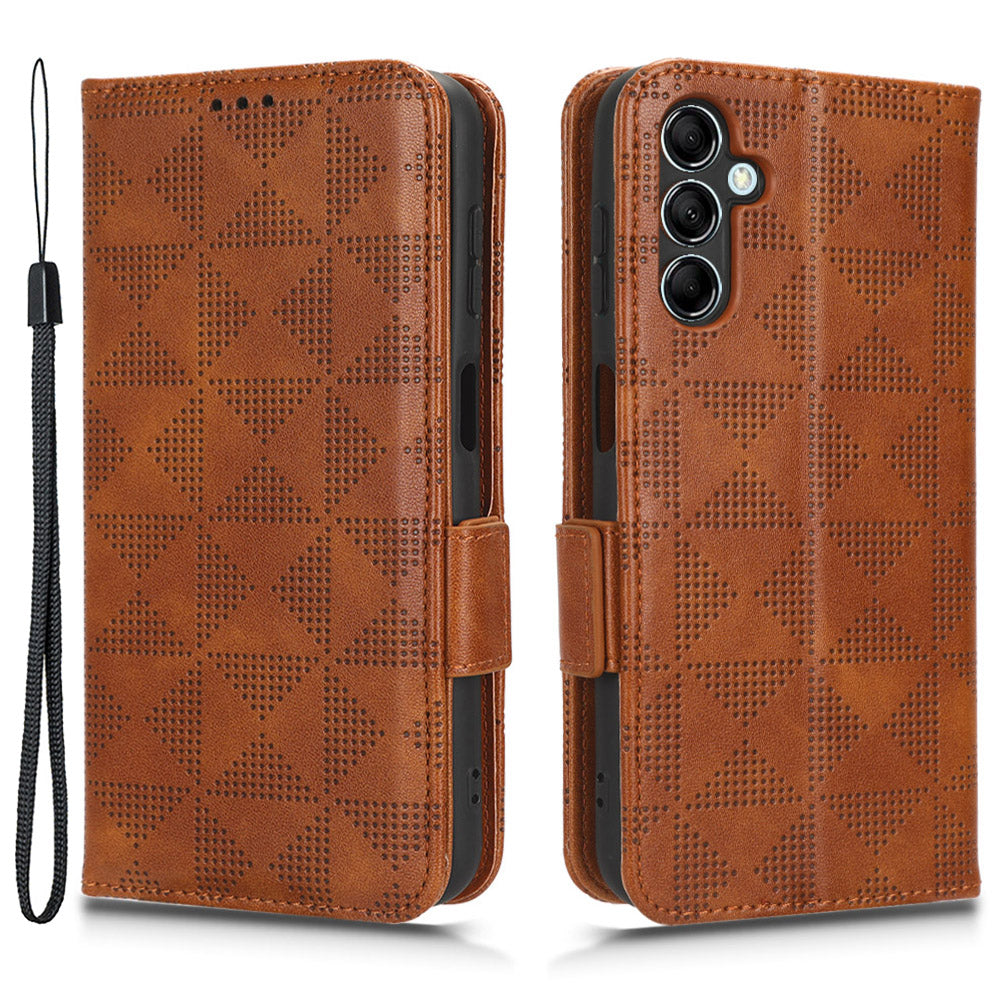 For Samsung Galaxy M14 5G PU Leather Phone Wallet Case Imprinted Triangle Stand Phone Cover