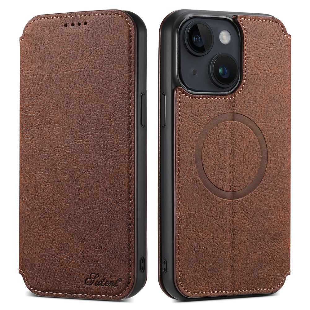 SUTENI J06 Wallet Phone Case for iPhone 14 Plus Magnetic PU Leather Stand Cover Compatible with MagSafe Charger