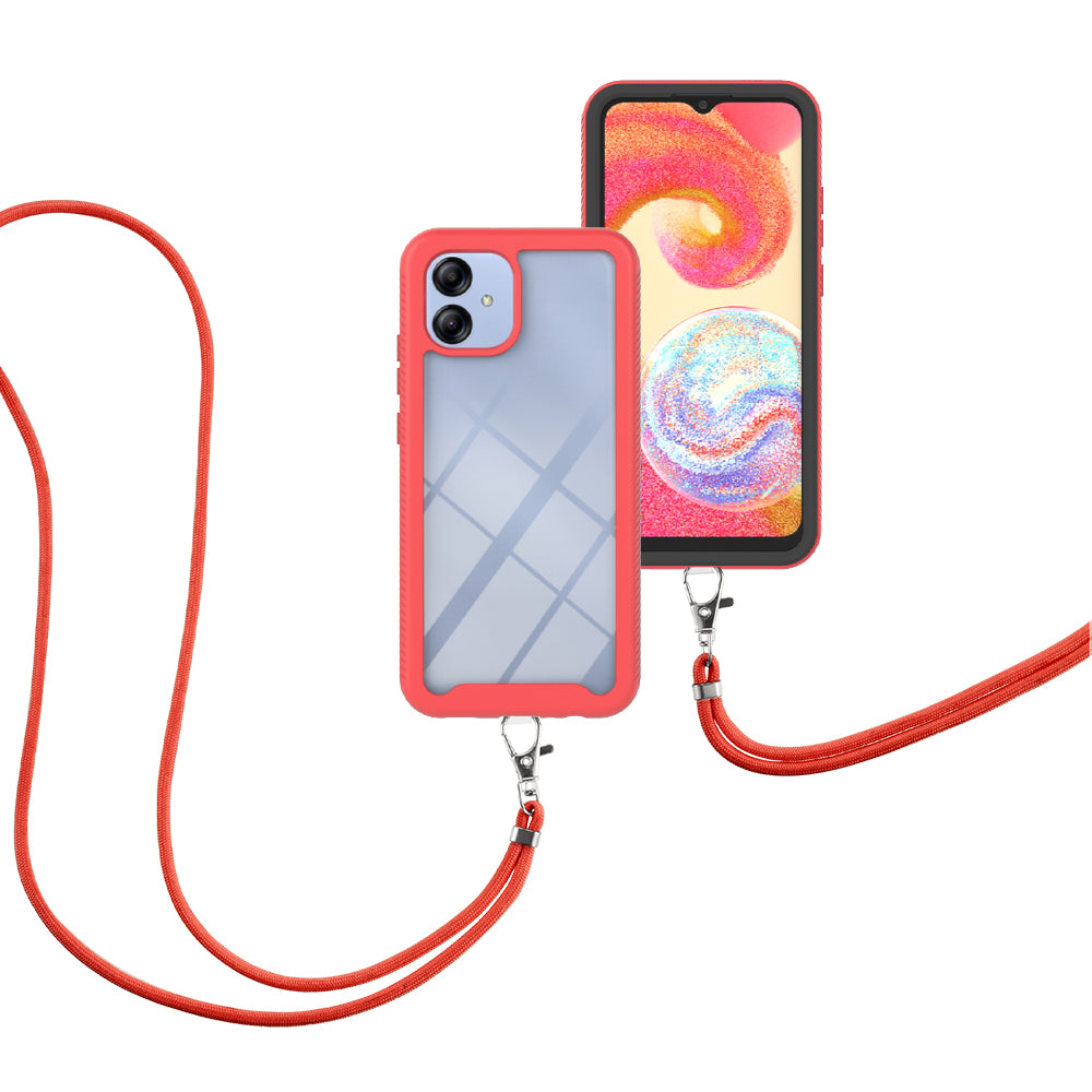 YB PC Series-4 Phone Case for Samsung Galaxy A04e 4G / A03 (164.2 x 75.9 x 9.1mm) PC TPU Hybrid Shockproof Cover with Lanyard