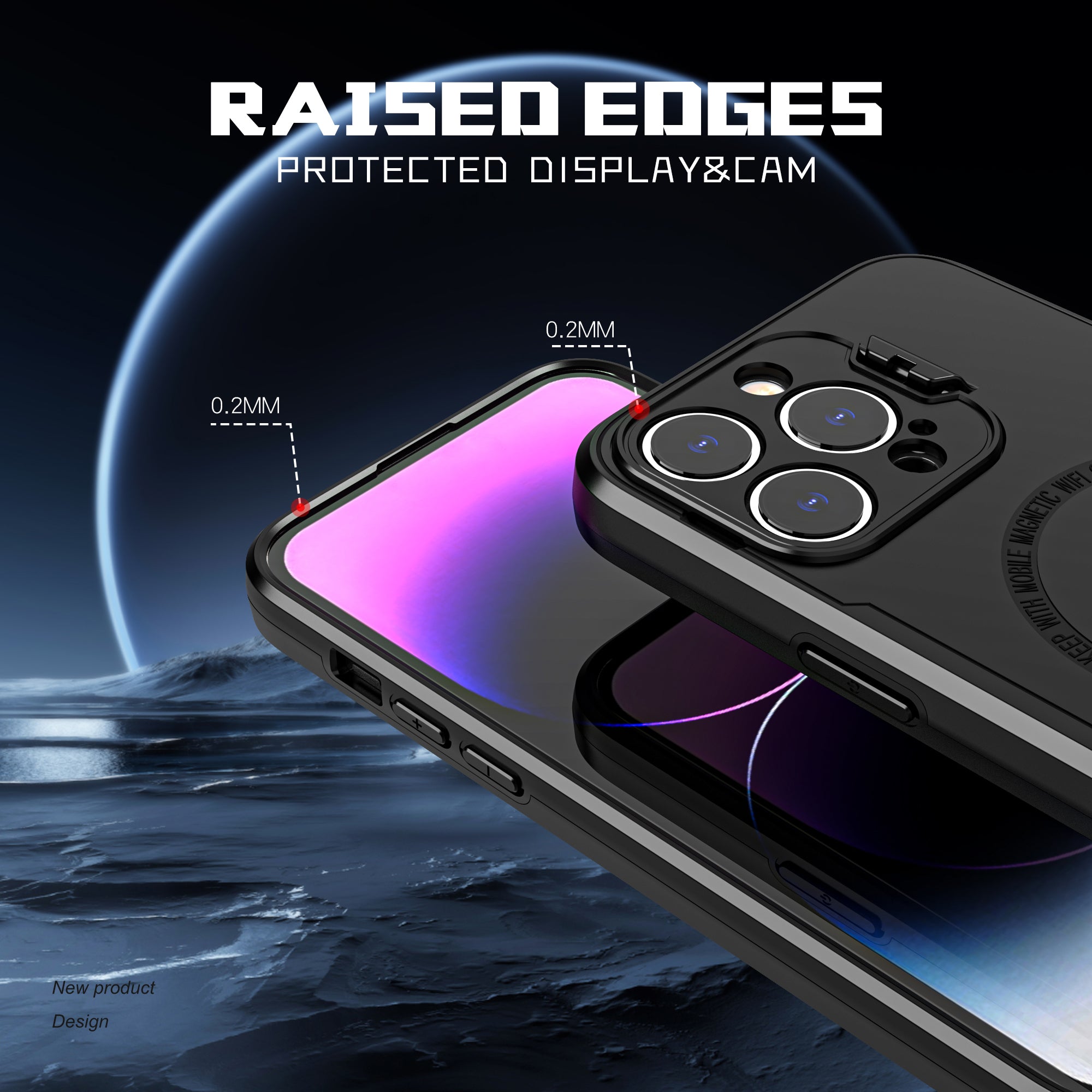 For iPhone 13 Pro Max 6.7 inch PC+TPU Hybrid Dual Layer Cover Lens Frame Kickstand Magnetic Phone Case