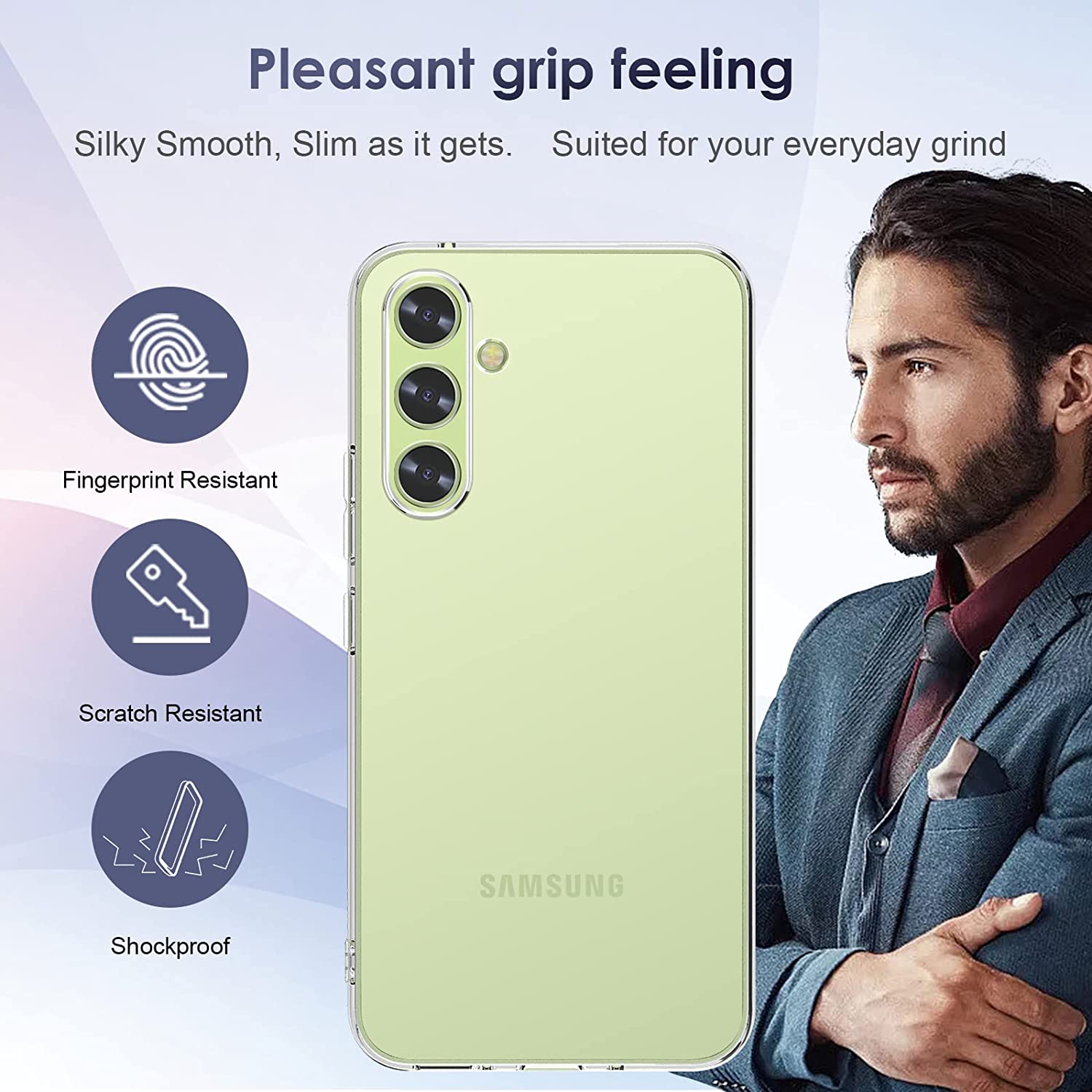 Til Samsung Galaxy A34 5G blødt TPU-telefoncover Høj gennemsigtigt Anti-fingeraftryk beskyttende telefoncover