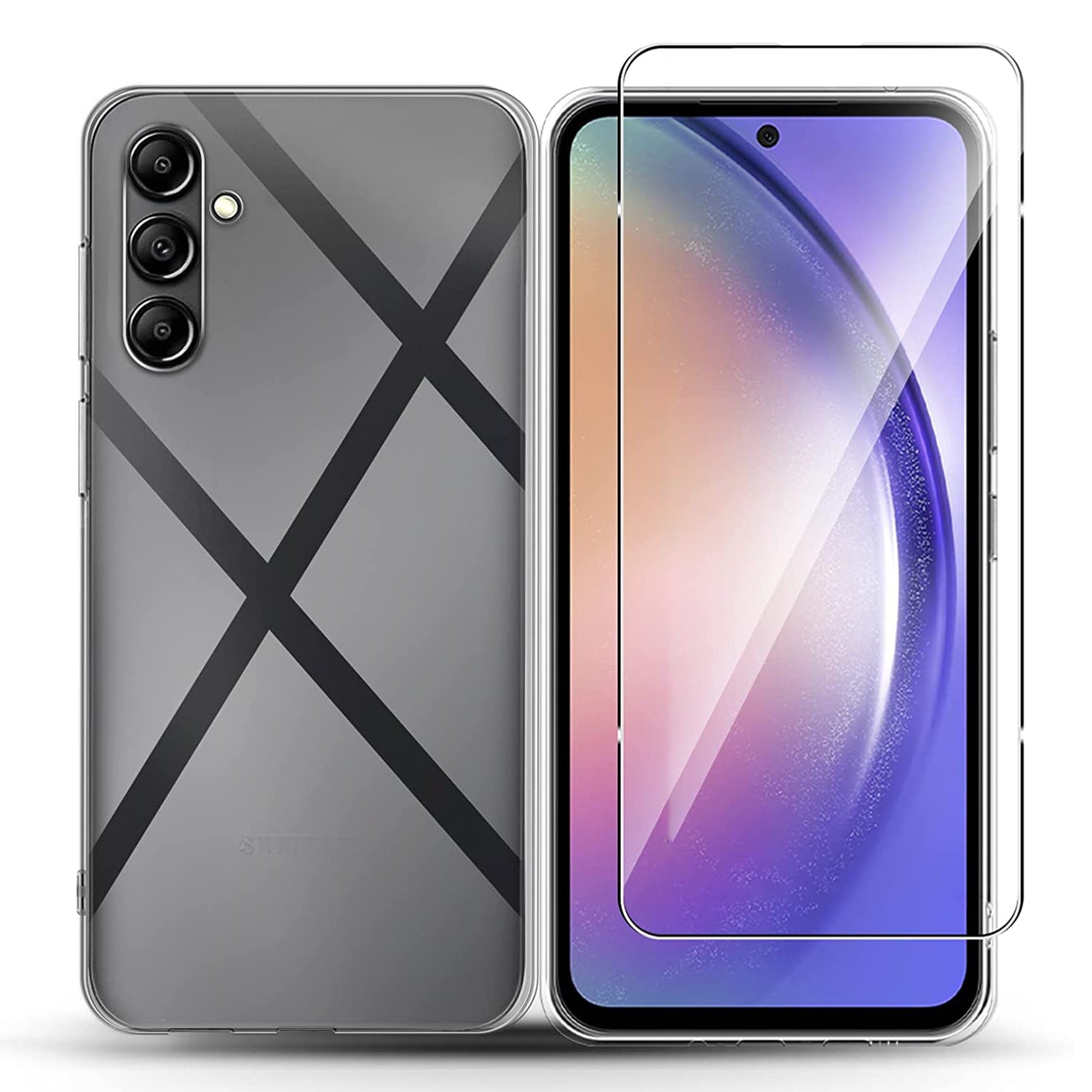 For Samsung Galaxy A54 5G Phone Case TPU Clear Cover with 2.5D Arc Edge Tempered Glass Screen Film