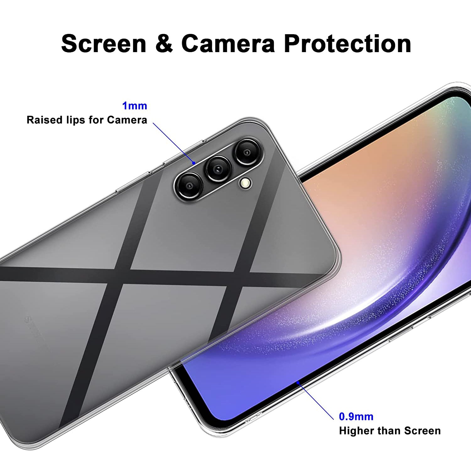 For Samsung Galaxy A54 5G Phone Case TPU Clear Cover with 2.5D Arc Edge Tempered Glass Screen Film