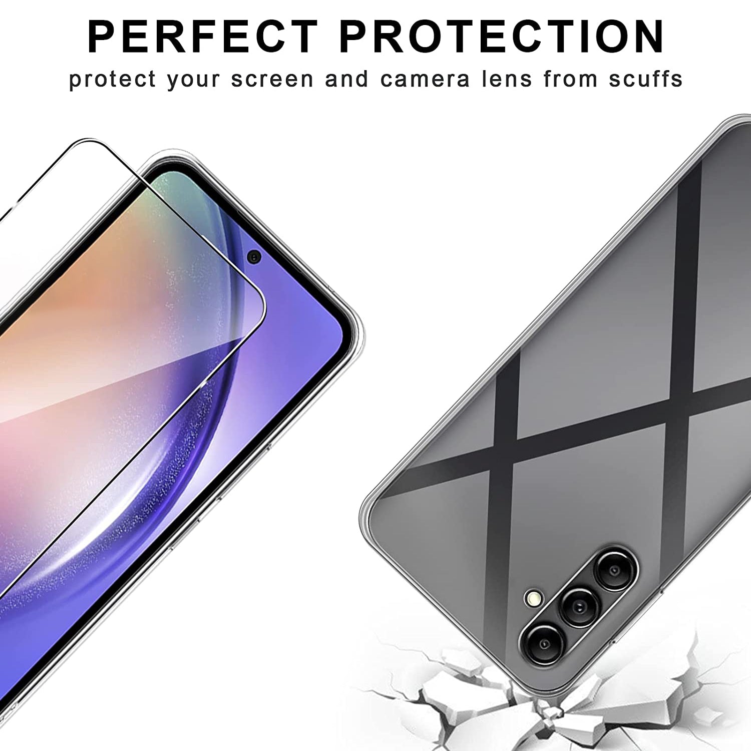 For Samsung Galaxy A54 5G Phone Case TPU Clear Cover with 2.5D Arc Edge Tempered Glass Screen Film