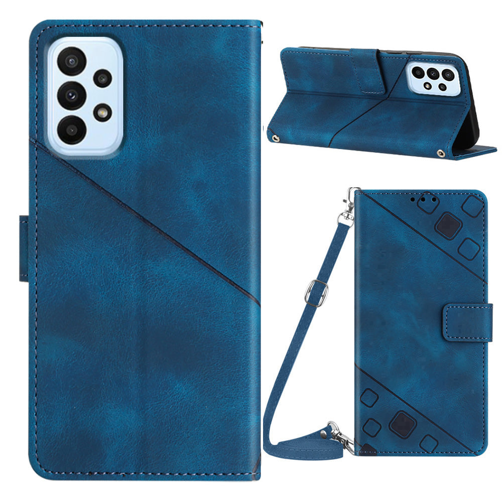 PT005 YB Imprinting Series-7 for Samsung Galaxy A53 5G Wallet Case PU Leather Imprinted Lines Stand Phone Cover