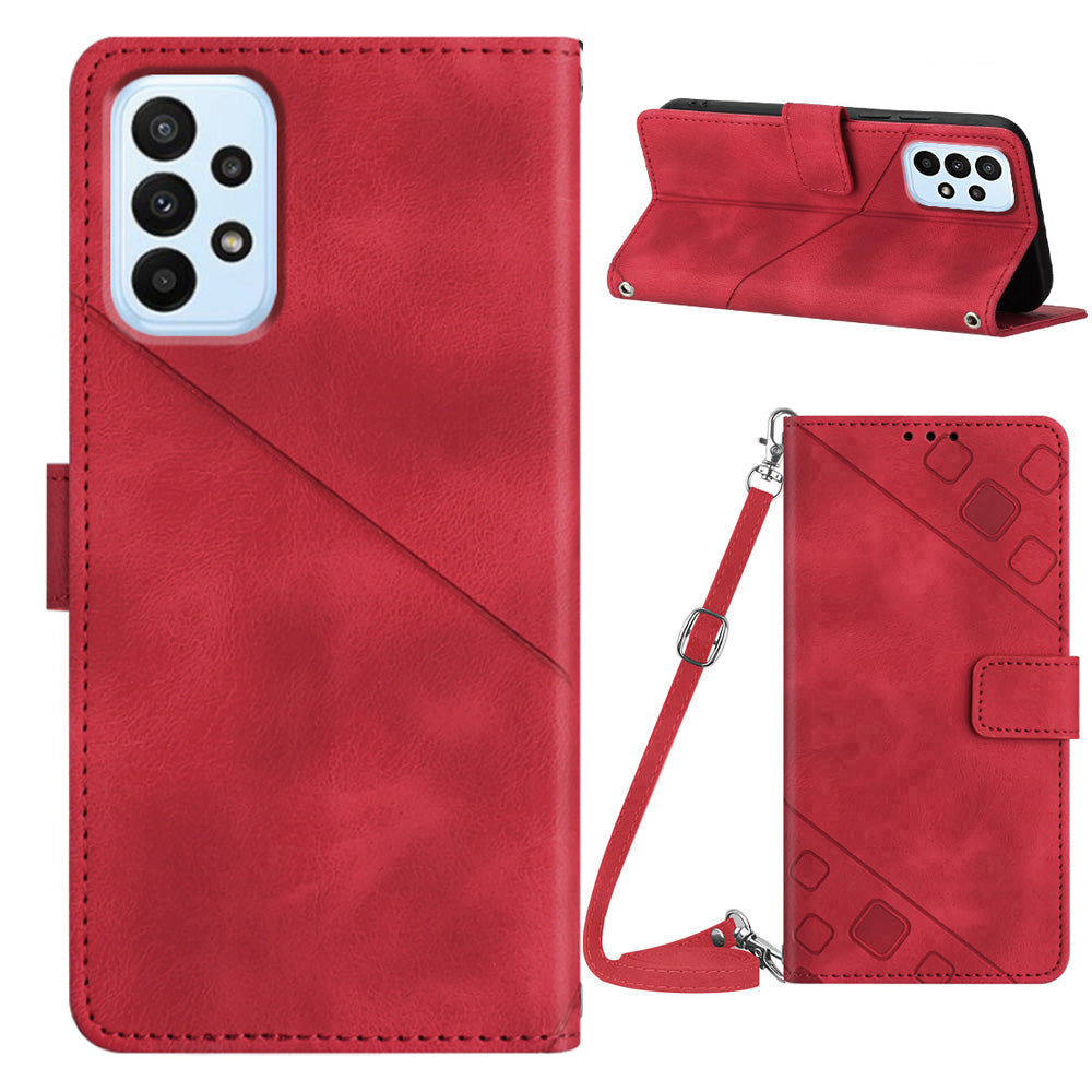 PT005 YB Imprinting Series-7 for Samsung Galaxy A53 5G Wallet Case PU Leather Imprinted Lines Stand Phone Cover