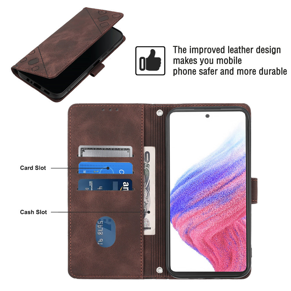 PT005 YB Imprinting Series-7 for Samsung Galaxy A53 5G Wallet Case PU Leather Imprinted Lines Stand Phone Cover