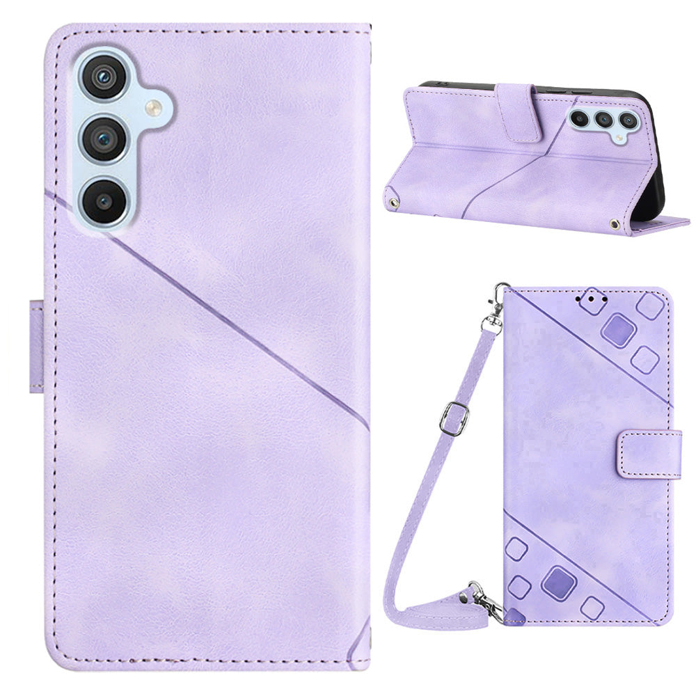 PT005 YB Imprinting Series-7 for Samsung Galaxy A54 5G Crossbody Design Phone Case PU Leather Imprinted Lines Stand Wallet Cover