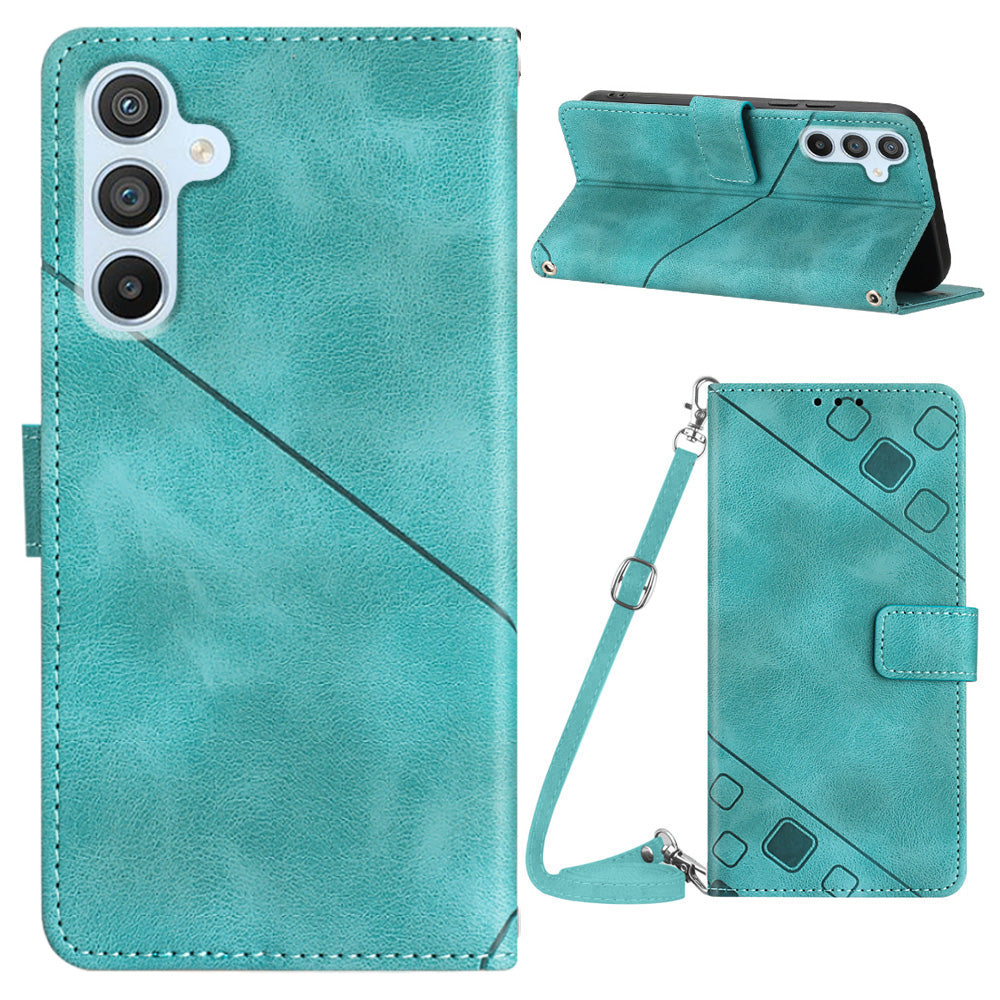 PT005 YB Imprinting Series-7 for Samsung Galaxy A54 5G Crossbody Design Phone Case PU Leather Imprinted Lines Stand Wallet Cover