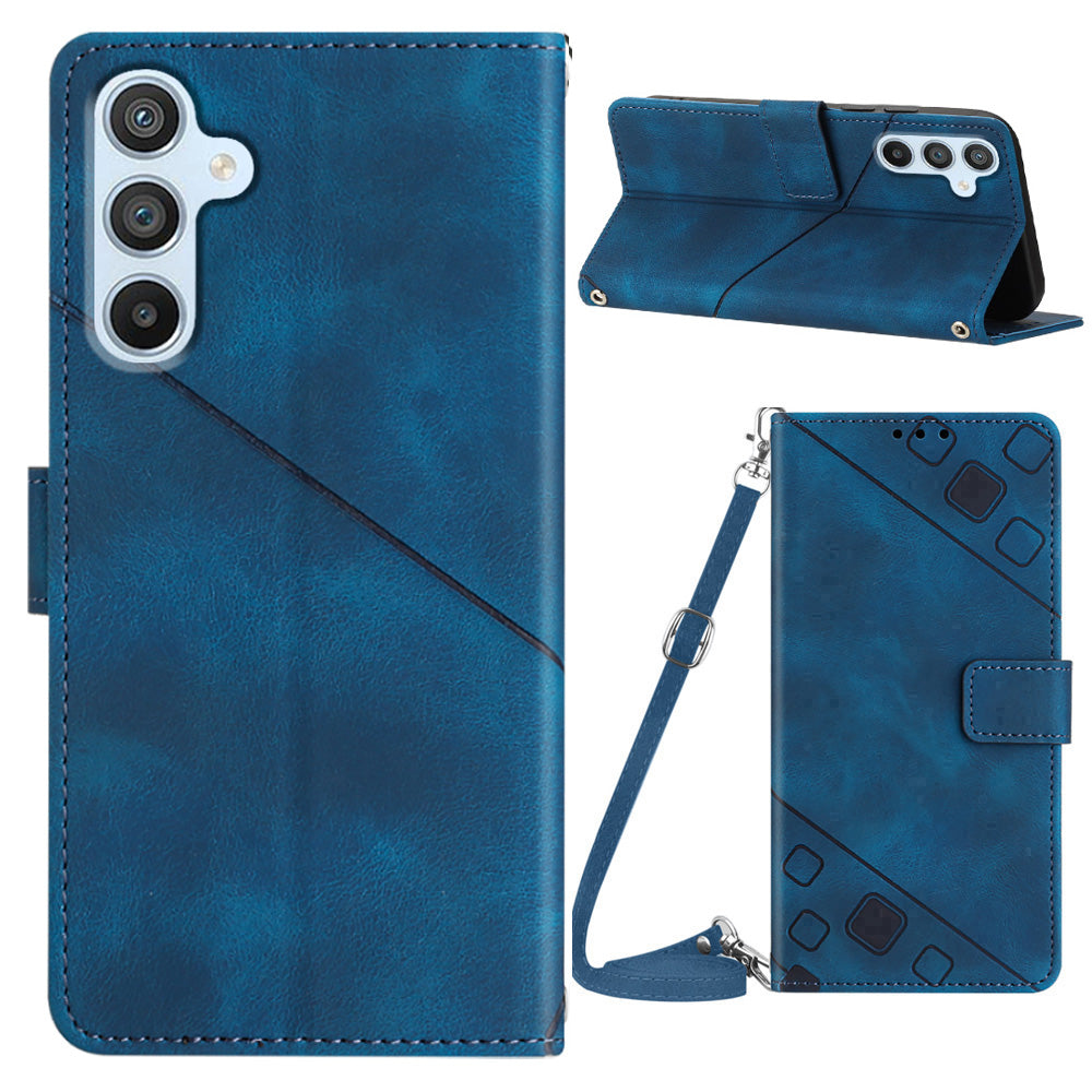 PT005 YB Imprinting Series-7 for Samsung Galaxy A54 5G Crossbody Design Phone Case PU Leather Imprinted Lines Stand Wallet Cover