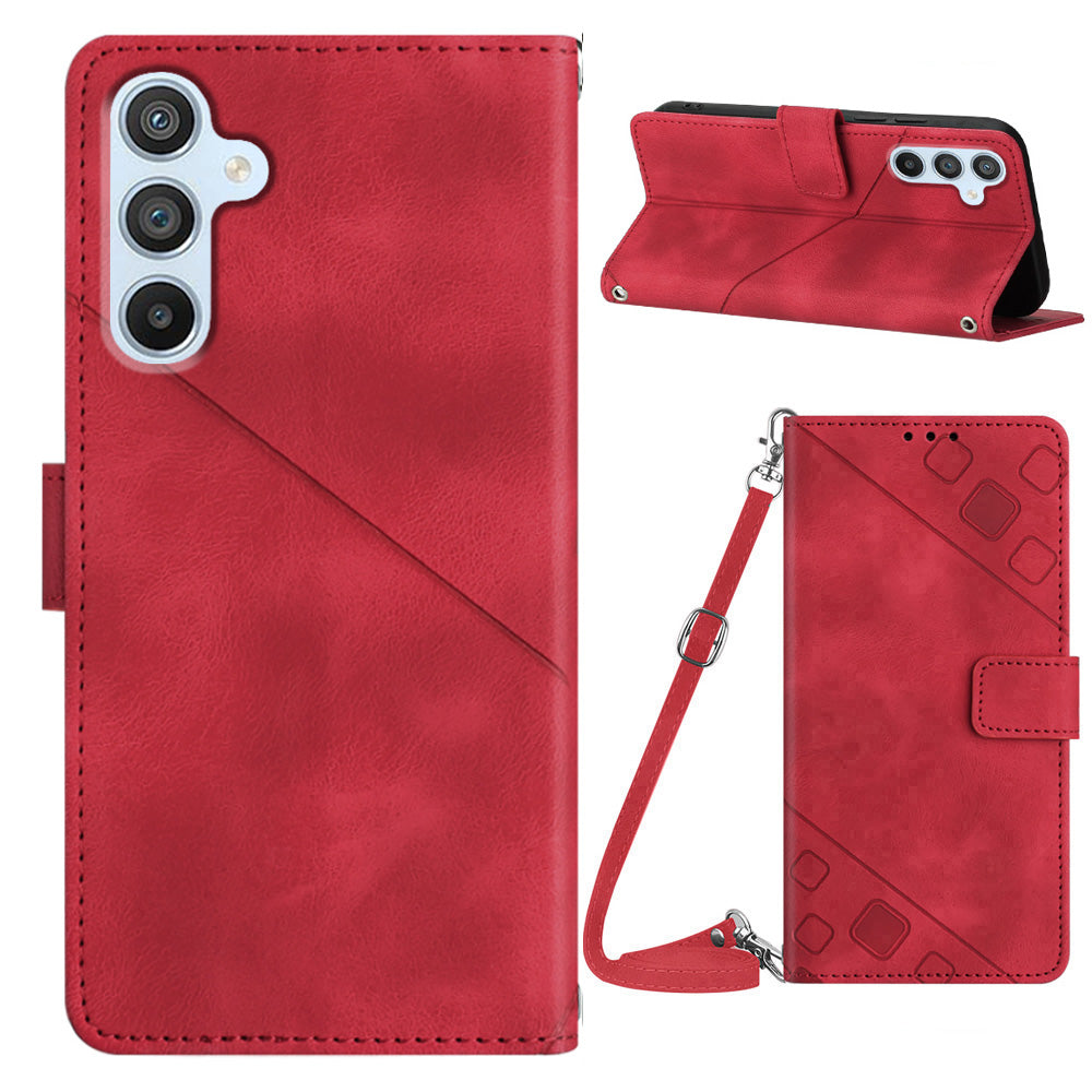 PT005 YB Imprinting Series-7 for Samsung Galaxy A54 5G Crossbody Design Phone Case PU Leather Imprinted Lines Stand Wallet Cover