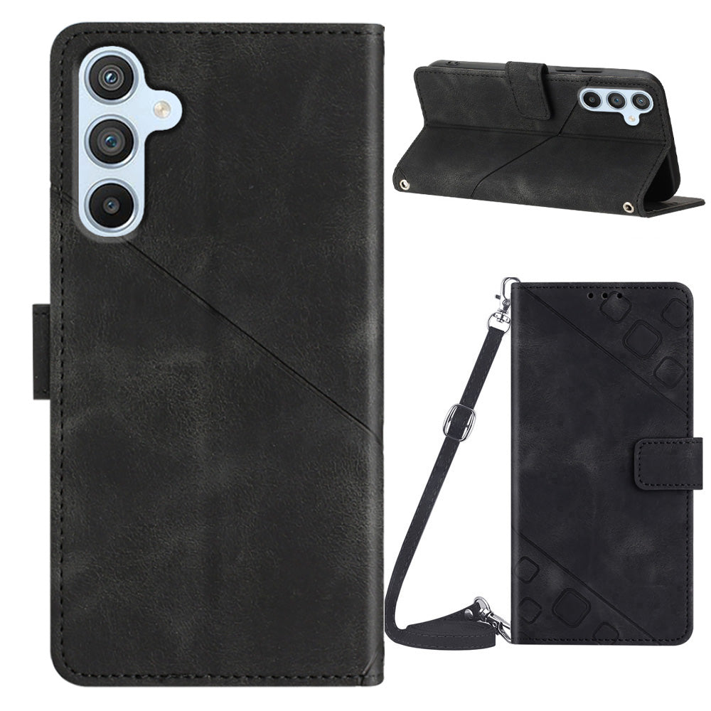 PT005 YB Imprinting Series-7 for Samsung Galaxy A54 5G Crossbody Design Phone Case PU Leather Imprinted Lines Stand Wallet Cover