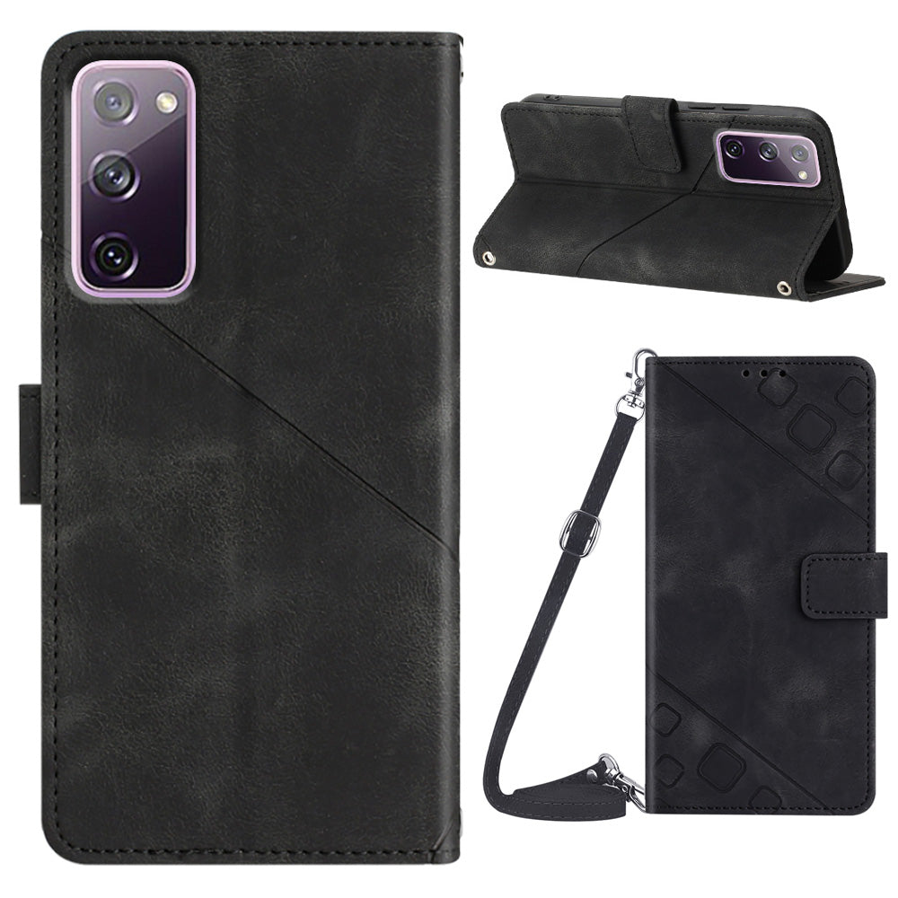 PT005 YB Imprinting Series-7 Leather Phone Case for Samsung Galaxy S20 FE 4G / FE 5G / S20 Lite / S20 FE 2022 Imprinted Lines Wallet Stand Cover