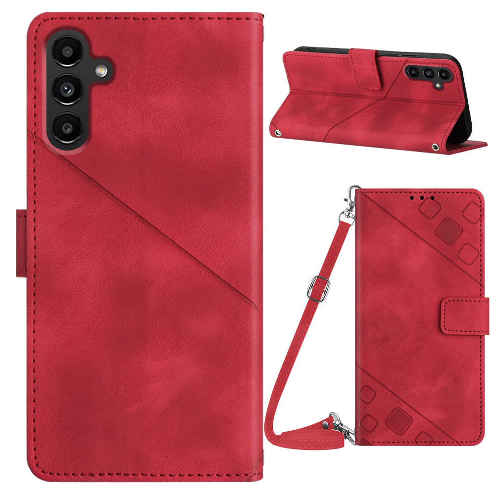 PT005 YB Imprinting Series-7 for Samsung Galaxy A13 5G PU Leather Flip Case Imprinted Lines Stand Wallet Crossbody Phone Cover