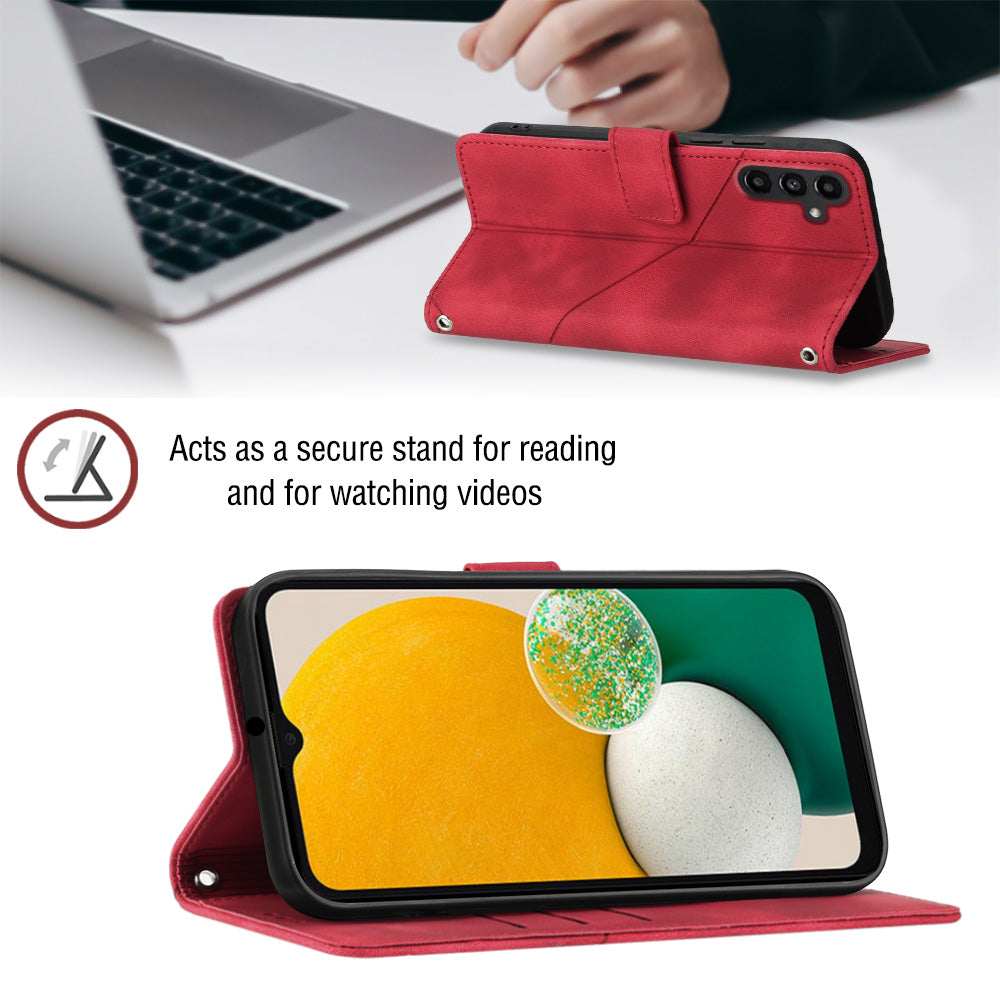 PT005 YB Imprinting Series-7 for Samsung Galaxy A13 5G PU Leather Flip Case Imprinted Lines Stand Wallet Crossbody Phone Cover