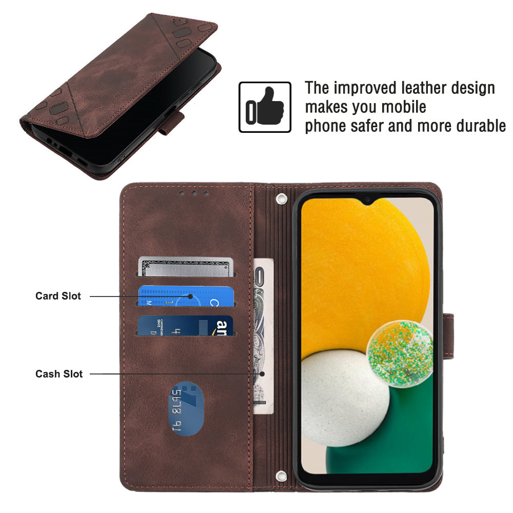 PT005 YB Imprinting Series-7 for Samsung Galaxy A13 5G PU Leather Flip Case Imprinted Lines Stand Wallet Crossbody Phone Cover