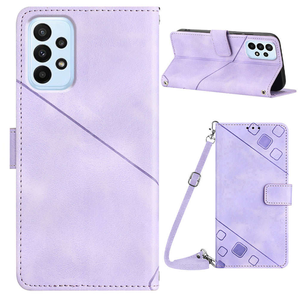 PT005 YB Imprinting Series-7 Crossbody Cell Phone Case for Samsung Galaxy A13 4G / A13 (SM-A137) 4G PU Leather Imprinted Lines Stand Wallet Cover