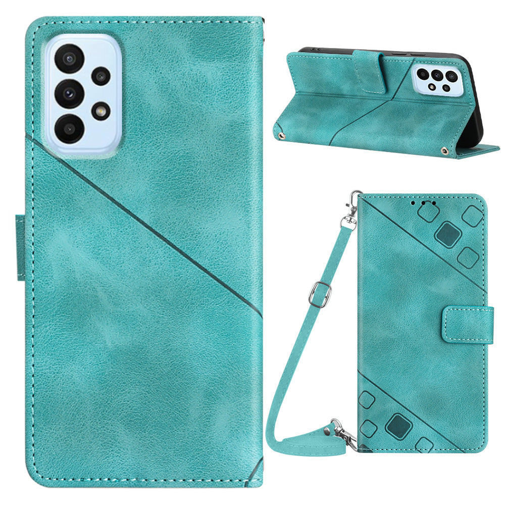 PT005 YB Imprinting Series-7 Crossbody Cell Phone Case for Samsung Galaxy A13 4G / A13 (SM-A137) 4G PU Leather Imprinted Lines Stand Wallet Cover