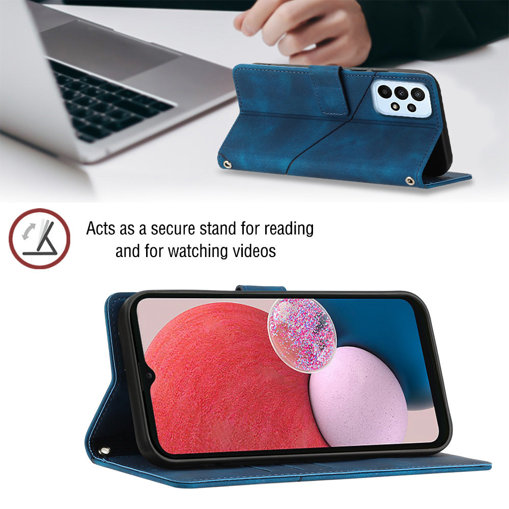 PT005 YB Imprinting Series-7 Crossbody Cell Phone Case for Samsung Galaxy A13 4G / A13 (SM-A137) 4G PU Leather Imprinted Lines Stand Wallet Cover