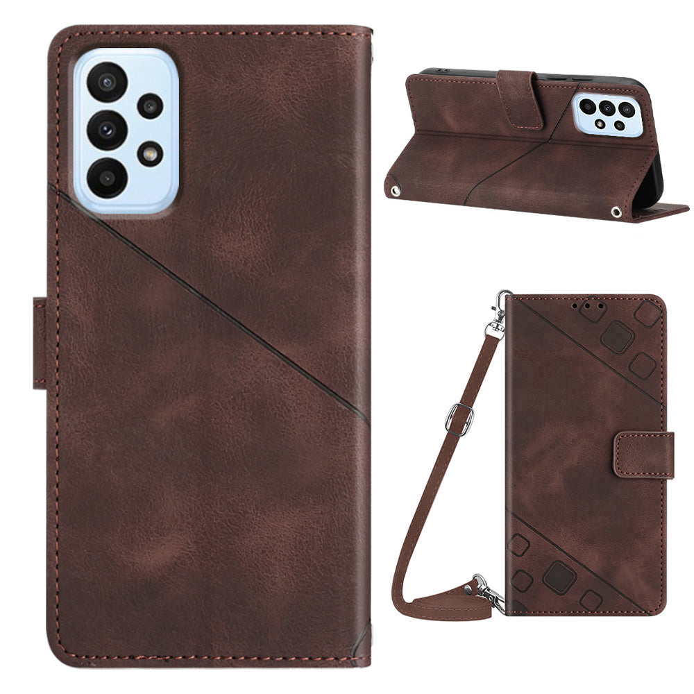 PT005 YB Imprinting Series-7 Crossbody Cell Phone Case for Samsung Galaxy A13 4G / A13 (SM-A137) 4G PU Leather Imprinted Lines Stand Wallet Cover