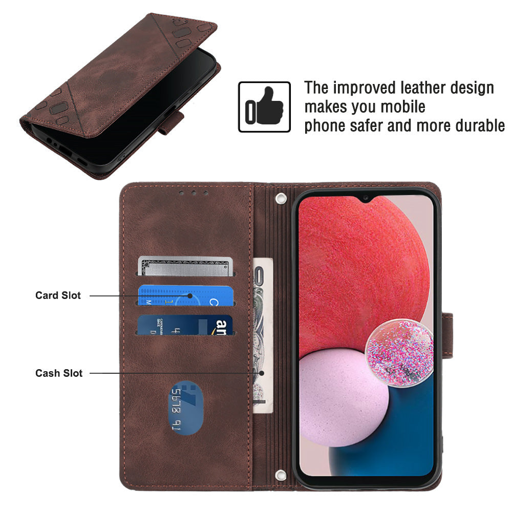 PT005 YB Imprinting Series-7 Crossbody Cell Phone Case for Samsung Galaxy A13 4G / A13 (SM-A137) 4G PU Leather Imprinted Lines Stand Wallet Cover