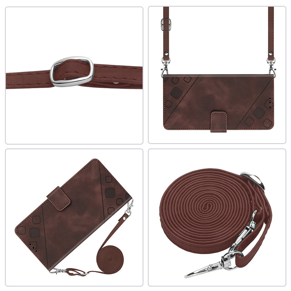 PT005 YB Imprinting Series-7 Phone Case for iPhone 7 8 SE (2020) PU Leather Stand Wallet Cover with Shoulder Strap
