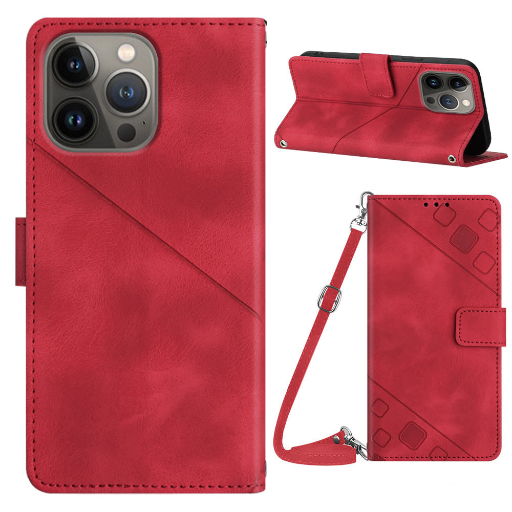 Kožené pouzdro PT005 YB Imprinting Series-7 pro mobilní telefon iPhone 13 Pro Max Kryt na peněženku s ramenním popruhem 