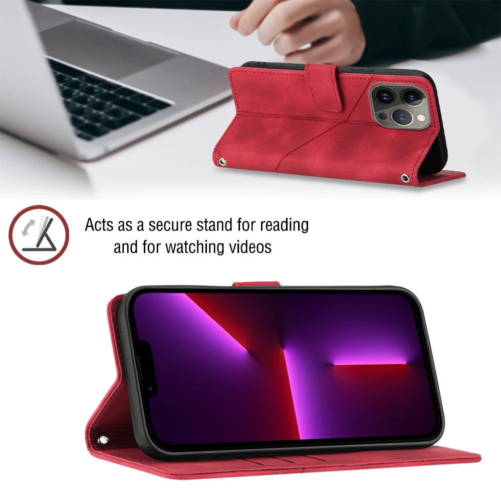 Kožené pouzdro PT005 YB Imprinting Series-7 pro mobilní telefon iPhone 13 Pro Max Kryt na peněženku s ramenním popruhem 