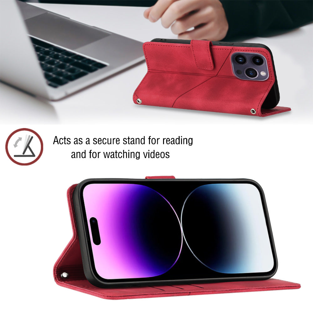 PT005 YB Imprinting Series-7 Crossbody Phone Case for iPhone 14 Pro PU Leather Wallet Stand Phone Cover