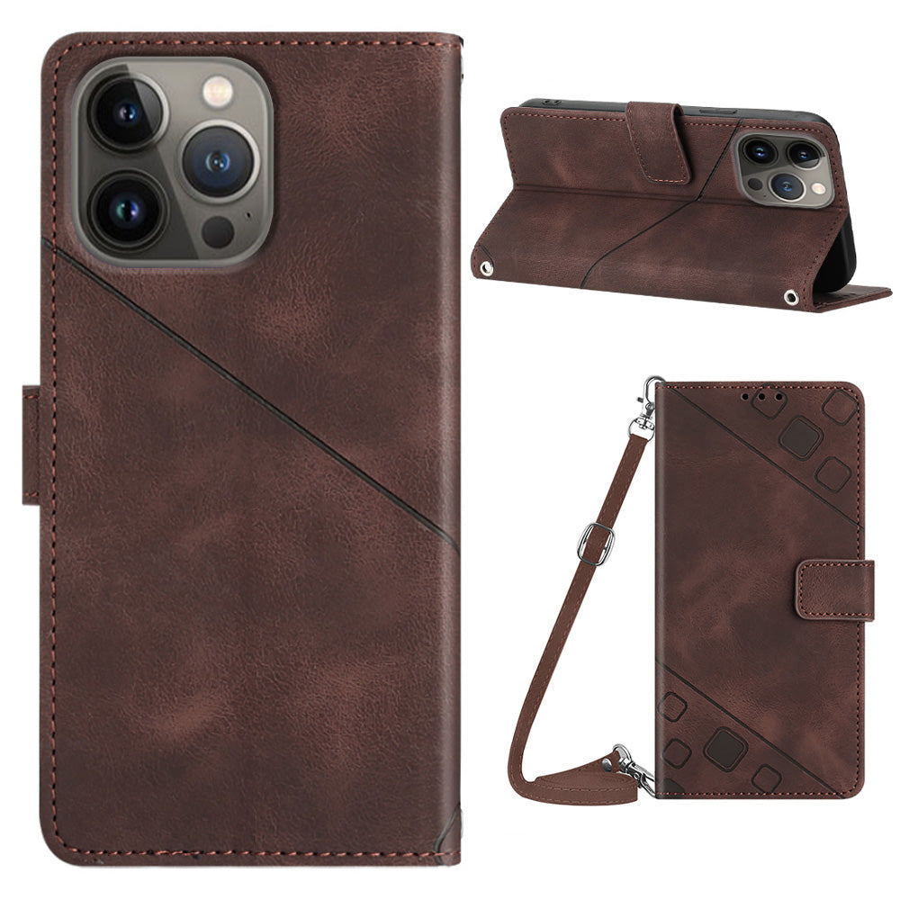 PT005 YB Imprinting Series-7 Crossbody Phone Case for iPhone 14 Pro PU Leather Wallet Stand Phone Cover