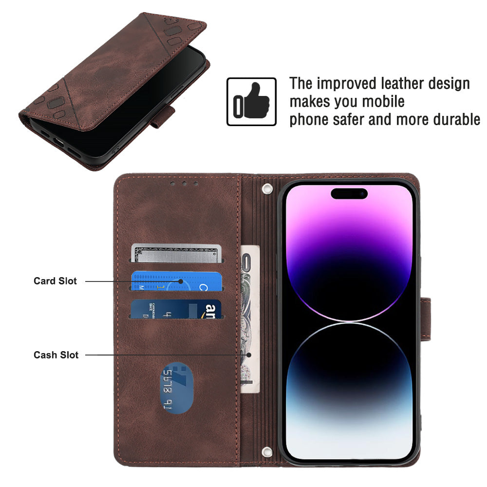 PT005 YB Imprinting Series-7 Crossbody Phone Case for iPhone 14 Pro PU Leather Wallet Stand Phone Cover